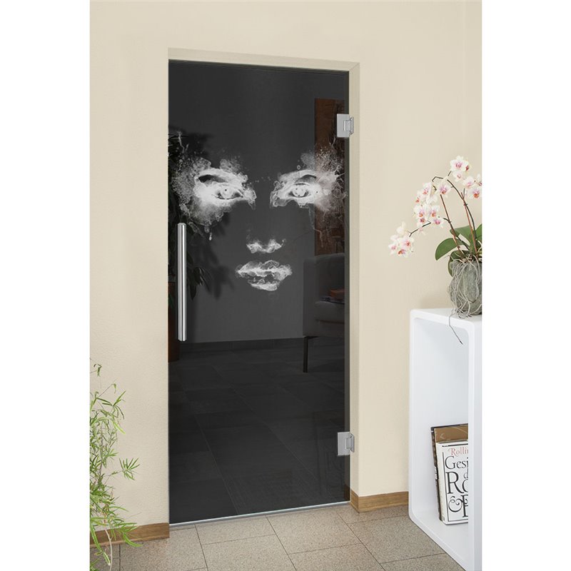 Pendeltür Angel Eyes Gelasert Auf Grauglas Pendeltür Angel Eyes Gelasert Auf Grauglas