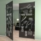 Pendeltür Barber Shop Gelasert Auf Grauglas Pendeltür Barber Shop Gelasert Auf Grauglas