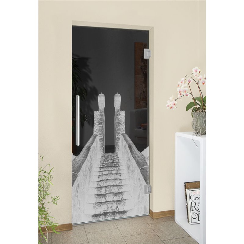 Pendeltür Treppe Gelasert Auf Grauglas Pendeltür Treppe Gelasert Auf Grauglas