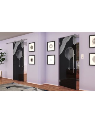 Pendeltür Olive Gelasert Auf Grauglas