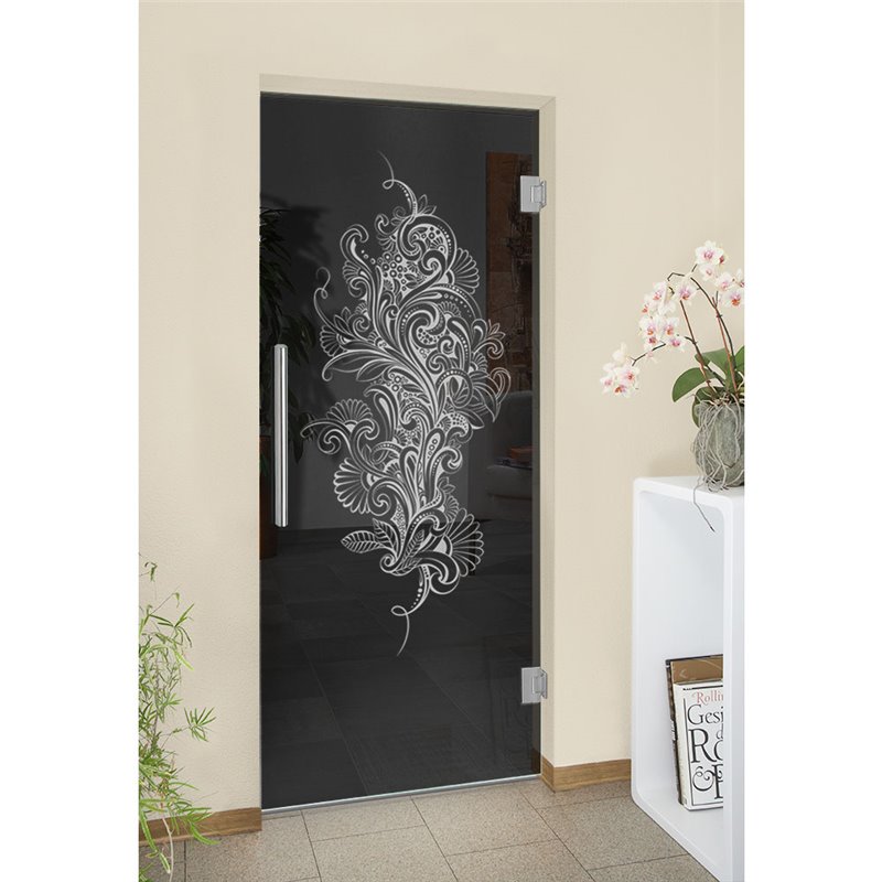 Pendeltür Florale Kunst Gelasert Auf Grauglas Pendeltür Florale Kunst Gelasert Auf Grauglas