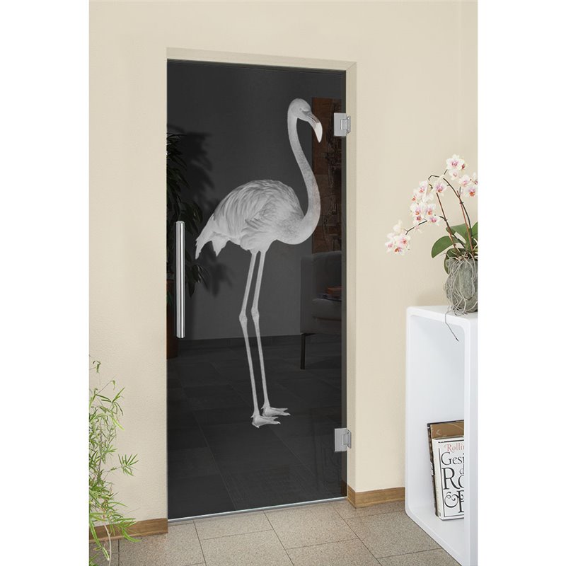 Pendeltür Flamingo Gelasert Auf Grauglas Pendeltür Flamingo Gelasert Auf Grauglas