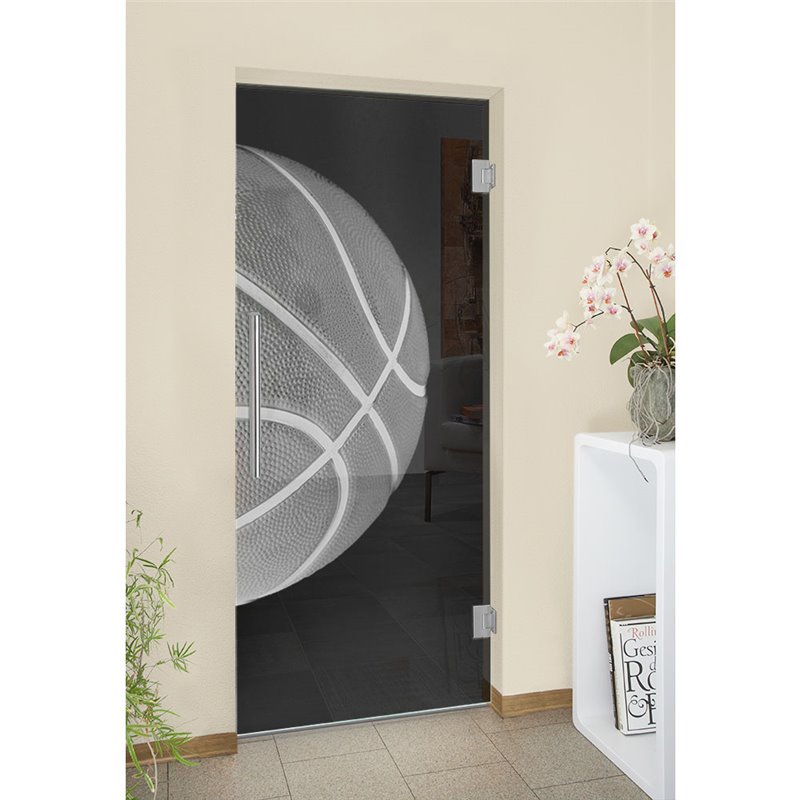 Pendeltür Basketball Gelasert Auf Grauglas Pendeltür Basketball Gelasert Auf Grauglas