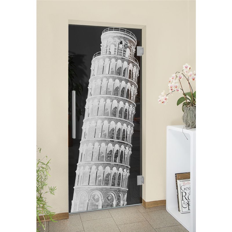 Pendeltür Pisa Gelasert Auf Grauglas Pendeltür Pisa Gelasert Auf Grauglas