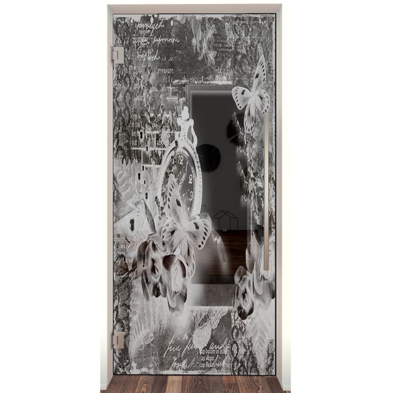 Pendeltür Vintage flowers Gelasert Auf Grauglas Pendeltür Vintage flowers Gelasert Auf Grauglas