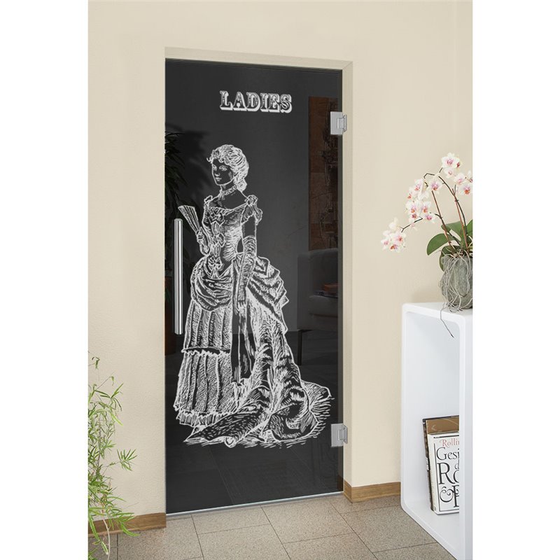 Pendeltür Ladies Gelasert Auf Grauglas Pendeltür Ladies Gelasert Auf Grauglas