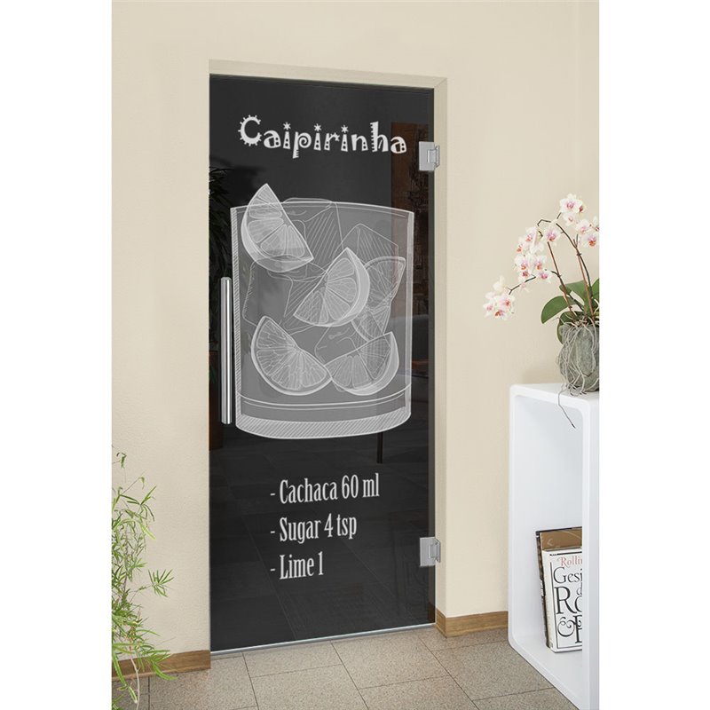 Pendeltür Caipirinha Gelasert Auf Grauglas Pendeltür Caipirinha Gelasert Auf Grauglas