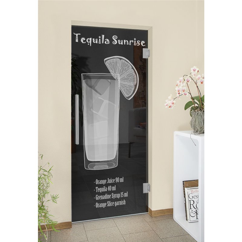 Pendeltür Tequila Sunrise Gelasert Auf Grauglas Pendeltür Tequila Sunrise Gelasert Auf Grauglas