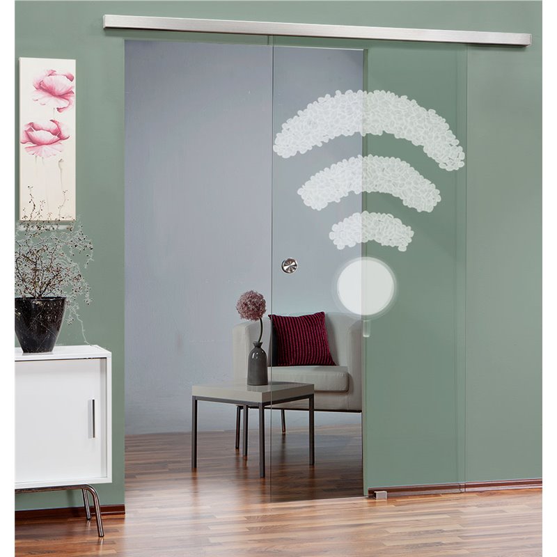 Glasschiebetür SLIM-LINE Kaffee - Wifi Gelasert Auf Klarglas Glasschiebetür SLIM-LINE Kaffee - Wifi Gelasert Auf Klarglas