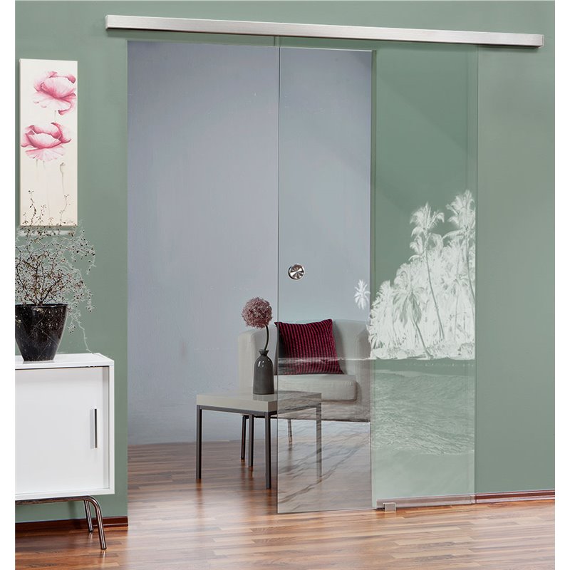 Glasschiebetür SLIM-LINE Klippe Gelasert Auf Klarglas Glasschiebetür SLIM-LINE Klippe Gelasert Auf Klarglas