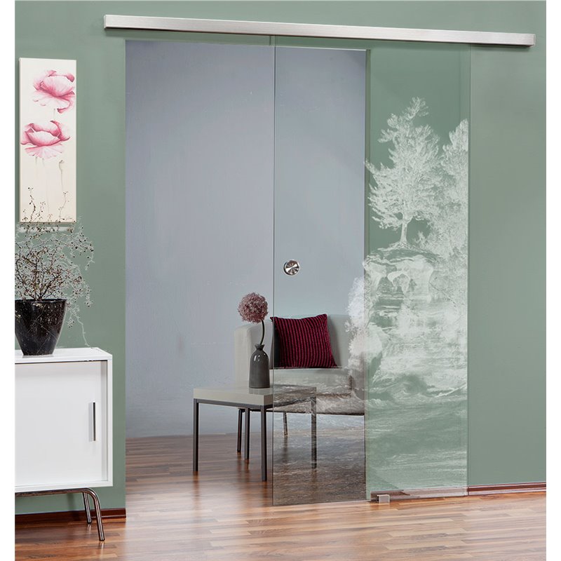 Glasschiebetür SLIM-LINE Klippe II Gelasert Auf Klarglas Glasschiebetür SLIM-LINE Klippe II Gelasert Auf Klarglas