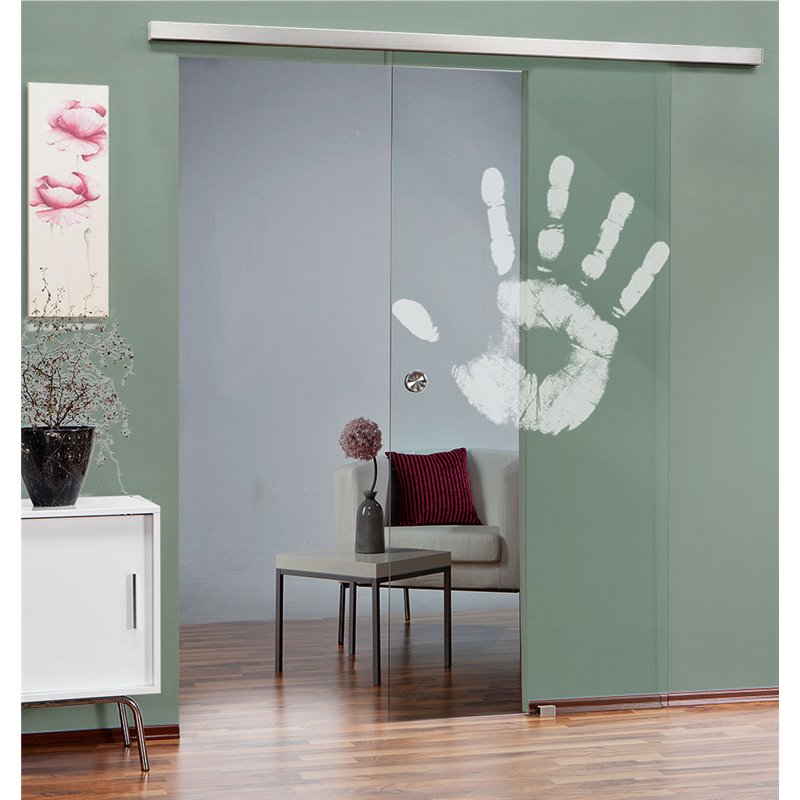 Glasschiebetür SLIM-LINE Hand Gelasert Auf Klarglas Glasschiebetür SLIM-LINE Hand Gelasert Auf Klarglas