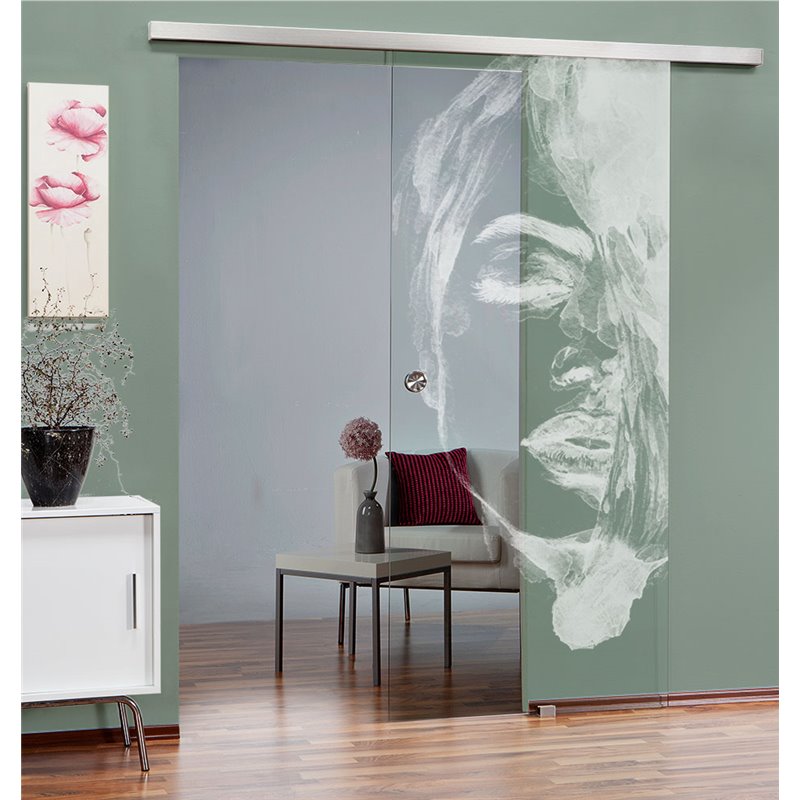Glasschiebetür SLIM-LINE Silhuette II Gelasert Auf Klarglas Glasschiebetür SLIM-LINE Silhuette II Gelasert Auf Klarglas