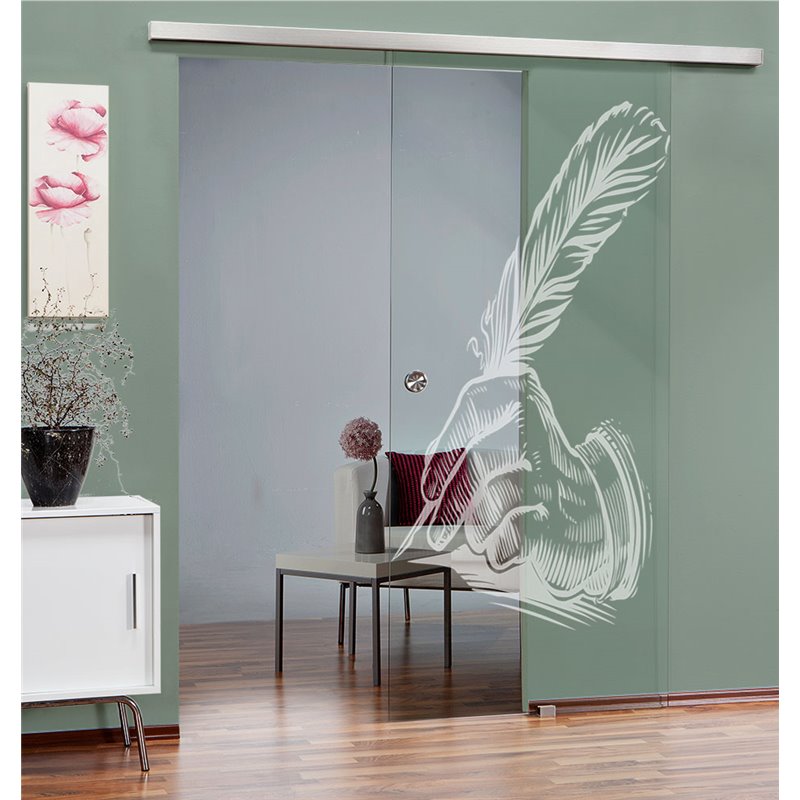 Glasschiebetür SLIM-LINE Sign Gelasert Auf Klarglas Glasschiebetür SLIM-LINE Sign Gelasert Auf Klarglas