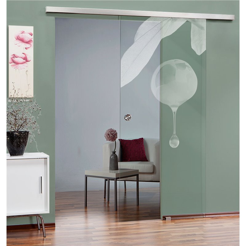 Glasschiebetür SLIM-LINE Olive Gelasert Auf Klarglas Glasschiebetür SLIM-LINE Olive Gelasert Auf Klarglas