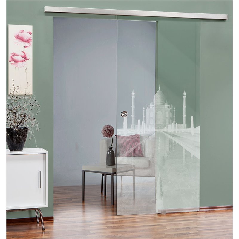 Glasschiebetür SLIM-LINE Tac Mahal Gelasert Auf Klarglas Glasschiebetür SLIM-LINE Tac Mahal Gelasert Auf Klarglas
