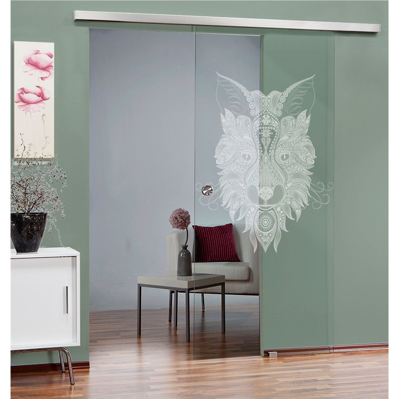 Glasschiebetür SLIM-LINE Wolf 6 Gelasert Auf Klarglas Glasschiebetür SLIM-LINE Wolf 6 Gelasert Auf Klarglas