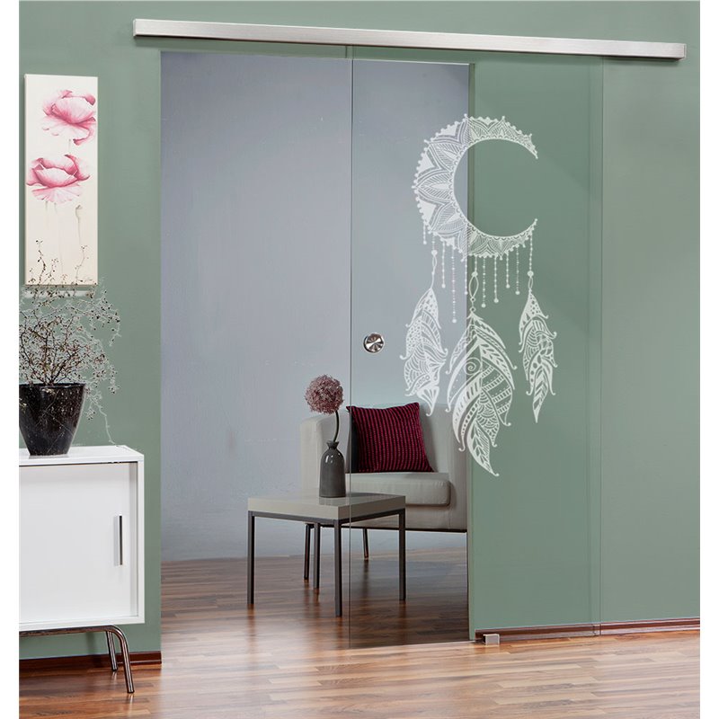 Glasschiebetür SLIM-LINE Dreamcatcher Gelasert Auf Klarglas Glasschiebetür SLIM-LINE Dreamcatcher Gelasert Auf Klarglas