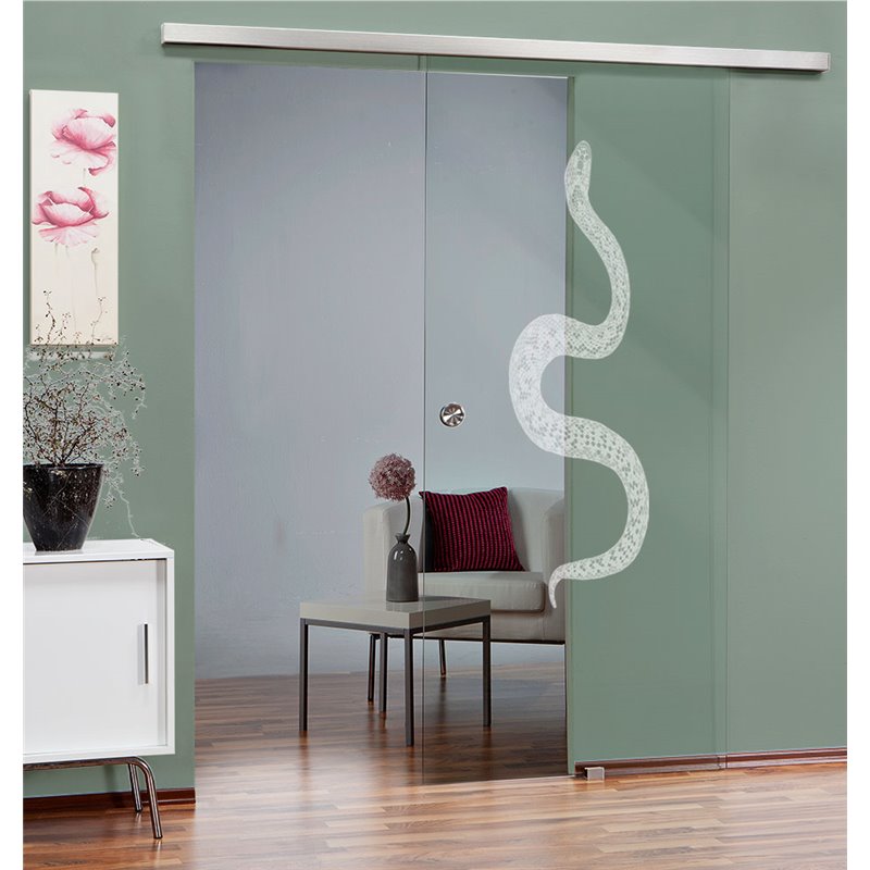 Glasschiebetür SLIM-LINE Snake Gelasert Auf Klarglas Glasschiebetür SLIM-LINE Snake Gelasert Auf Klarglas