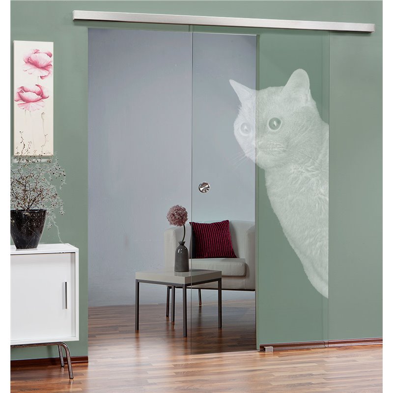 Glasschiebetür SLIM-LINE Cats Gelasert Auf Klarglas Glasschiebetür SLIM-LINE Cats Gelasert Auf Klarglas
