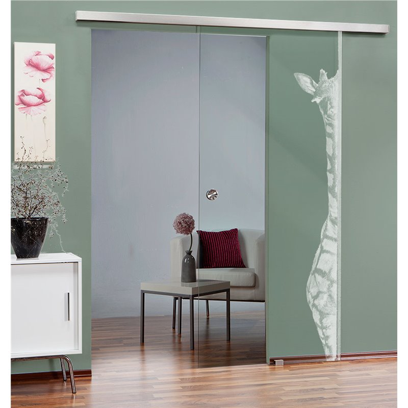 Glasschiebetür SLIM-LINE Giraffe Gelasert Auf Klarglas Glasschiebetür SLIM-LINE Giraffe Gelasert Auf Klarglas