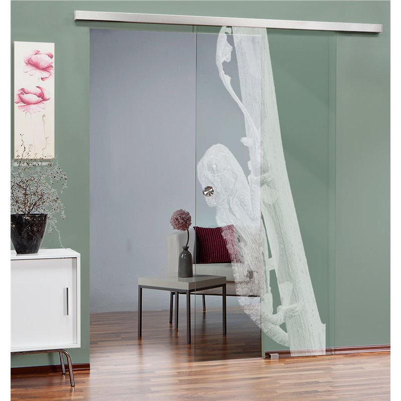 Glasschiebetür SLIM-LINE Camelion Gelasert Auf Klarglas Glasschiebetür SLIM-LINE Camelion Gelasert Auf Klarglas