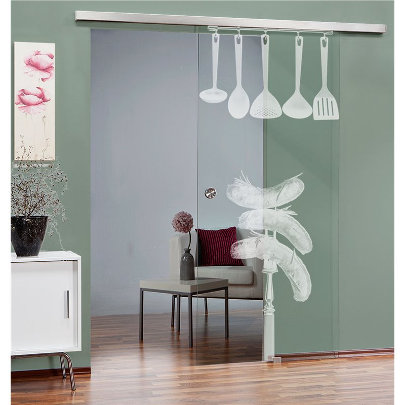 Glasschiebetür SLIM-LINE Kitchen Gelasert Auf Klarglas Glasschiebetür SLIM-LINE Kitchen Gelasert Auf Klarglas