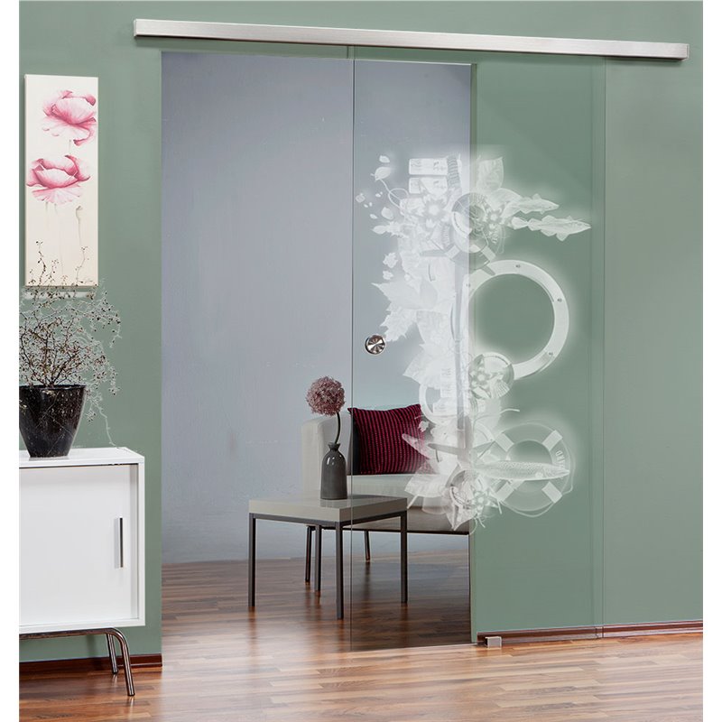 Glasschiebetür SLIM-LINE Meer Gelasert Auf Klarglas Glasschiebetür SLIM-LINE Meer Gelasert Auf Klarglas