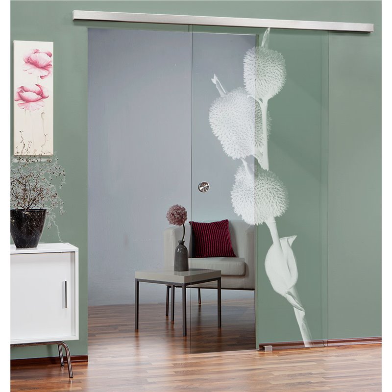 Glasschiebetür SLIM-LINE Pflanze Gelasert Auf Klarglas Glasschiebetür SLIM-LINE Pflanze Gelasert Auf Klarglas
