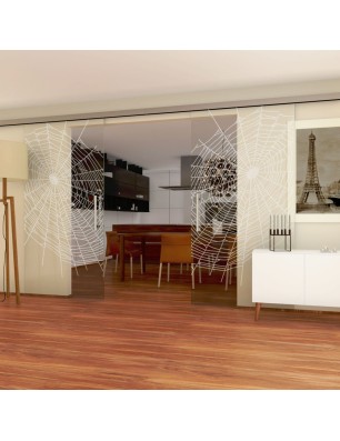 Glasschiebetür SLIM-LINE Netz Gelasert Auf Klarglas