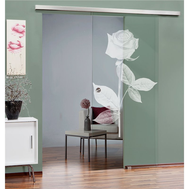 Glasschiebetür SLIM-LINE Rose I Gelasert Auf Klarglas Glasschiebetür SLIM-LINE Rose I Gelasert Auf Klarglas