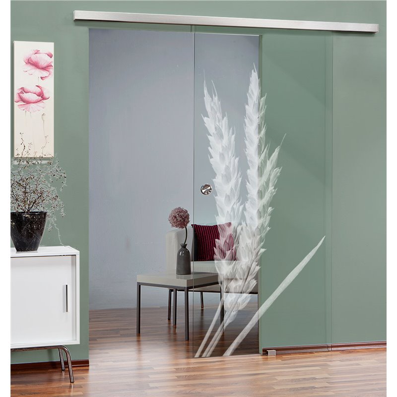 Glasschiebetür SLIM-LINE Ernte III Gelasert Auf Klarglas Glasschiebetür SLIM-LINE Ernte III Gelasert Auf Klarglas