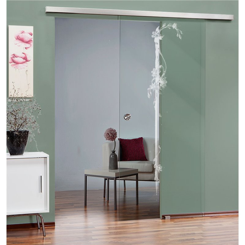 Glasschiebetür SLIM-LINE Floral Schwert Gelasert Auf Klarglas Glasschiebetür SLIM-LINE Floral Schwert Gelasert Auf Klarglas