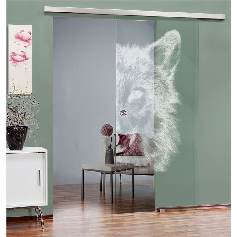 Glasschiebetür SLIM-LINE Wolf 4 Gelasert Auf Klarglas Glasschiebetür SLIM-LINE Wolf 4 Gelasert Auf Klarglas