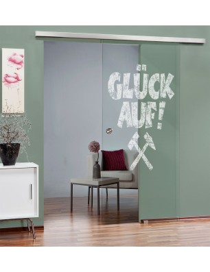 Glasschiebetür SLIM-LINE Glück Auf Gelasert Auf Klarglas