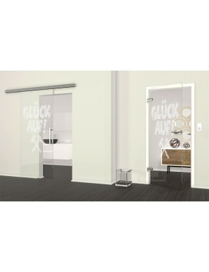 Glasschiebetür SLIM-LINE Glück Auf Gelasert Auf Klarglas