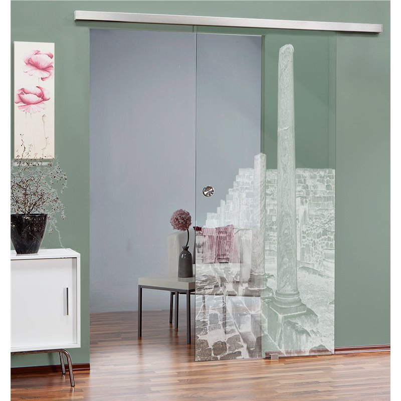 Glasschiebetür SLIM-LINE Athen Gelasert Auf Klarglas Glasschiebetür SLIM-LINE Athen Gelasert Auf Klarglas