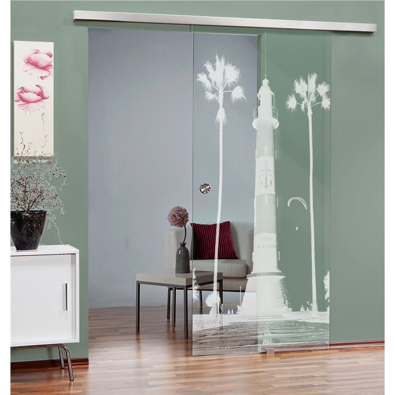 Glasschiebetür SLIM-LINE Leuchtturm 4 Gelasert Auf Klarglas Glasschiebetür SLIM-LINE Leuchtturm 4 Gelasert Auf Klarglas