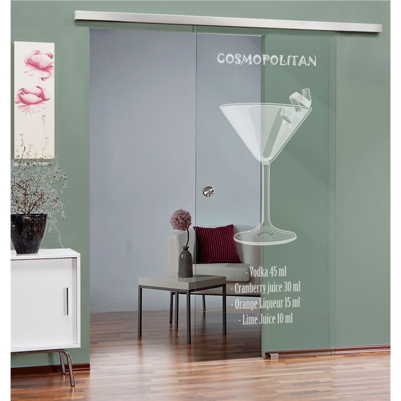 Glasschiebetür SLIM-LINE Cosmopolitan Gelasert Auf Klarglas Glasschiebetür SLIM-LINE Cosmopolitan Gelasert Auf Klarglas