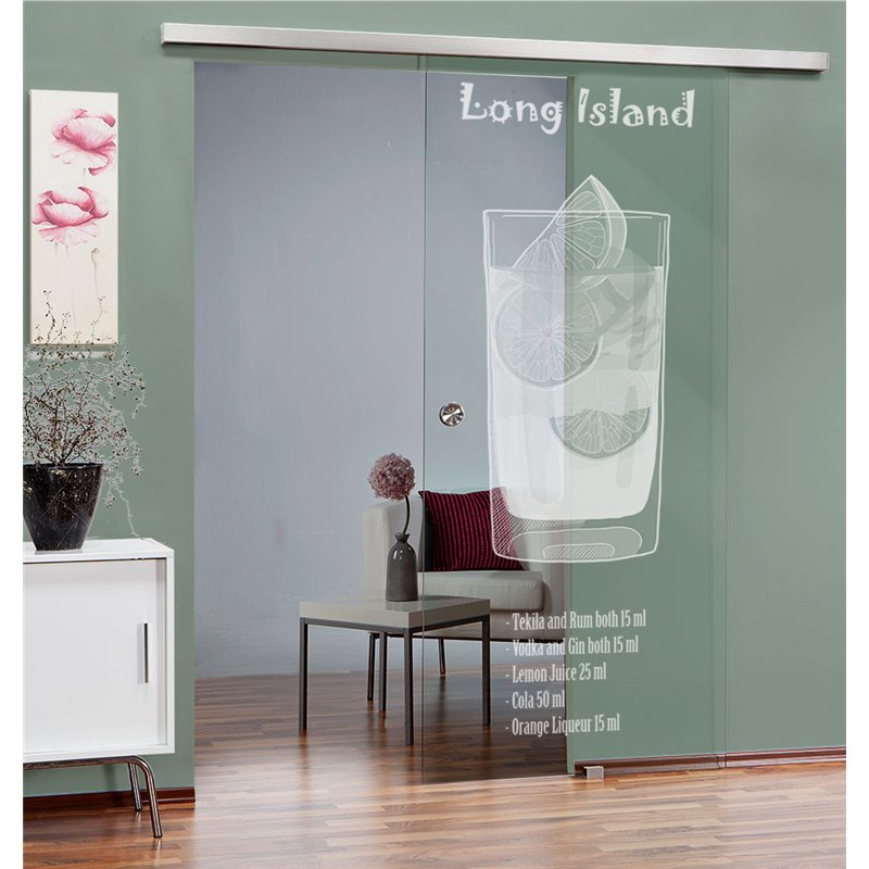 Glasschiebetür SLIM-LINE Long Island Gelasert Auf Klarglas Glasschiebetür SLIM-LINE Long Island Gelasert Auf Klarglas