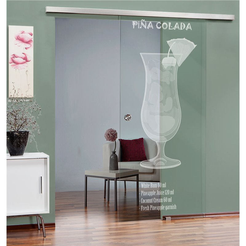 Glasschiebetür SLIM-LINE Pina Colada Gelasert Auf Klarglas Glasschiebetür SLIM-LINE Pina Colada Gelasert Auf Klarglas