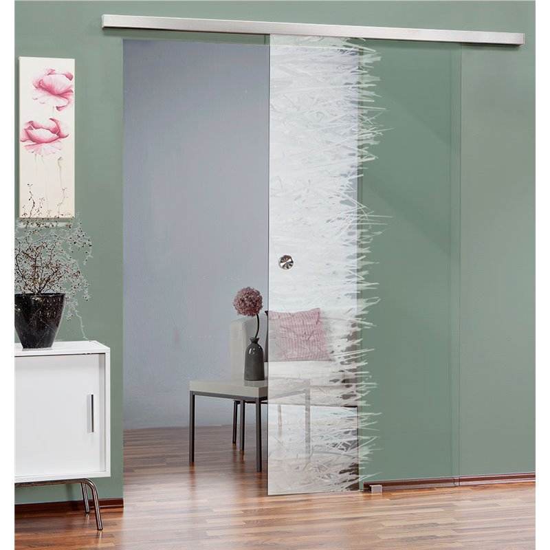 Glasschiebetür SLIM-LINE Wiese Gelasert Auf Klarglas Glasschiebetür SLIM-LINE Wiese Gelasert Auf Klarglas