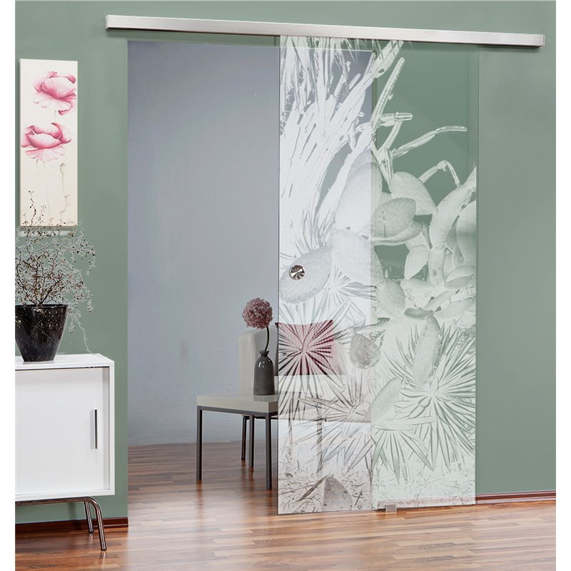 Glasschiebetür SLIM-LINE Kaktusblüten Gelasert Auf Klarglas Glasschiebetür SLIM-LINE Kaktusblüten Gelasert Auf Klarglas