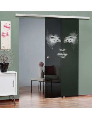 Glasschiebetür SLIM-LINE Angel Eyes Gelasert Auf Grauglas