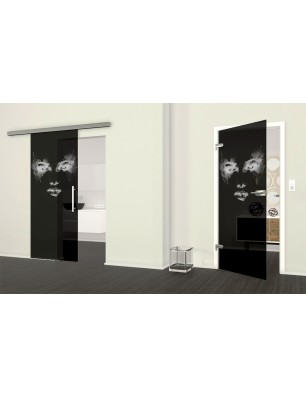Glasschiebetür SLIM-LINE Angel Eyes Gelasert Auf Grauglas