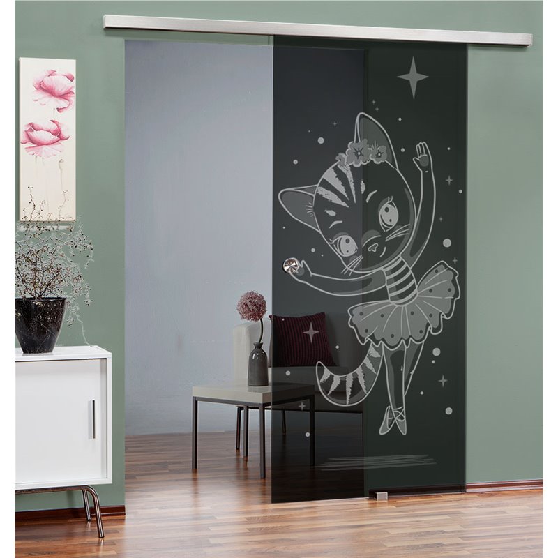 Glasschiebetür SLIM-LINE Kid Ballerina Gelasert Auf Grauglas Glasschiebetür SLIM-LINE Kid Ballerina Gelasert Auf Grauglas