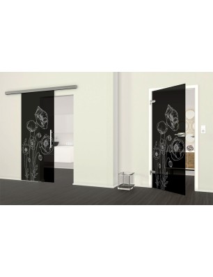 Glasschiebetür SLIM-LINE Blume 10 Gelasert Auf Grauglas
