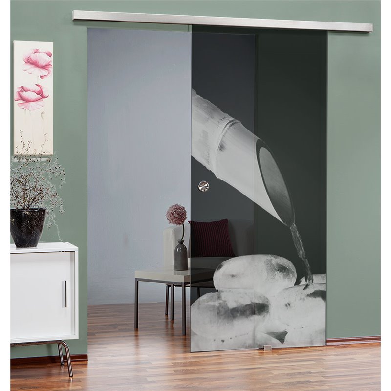 Glasschiebetür SLIM-LINE Wellness Gelasert Auf Grauglas Glasschiebetür SLIM-LINE Wellness Gelasert Auf Grauglas