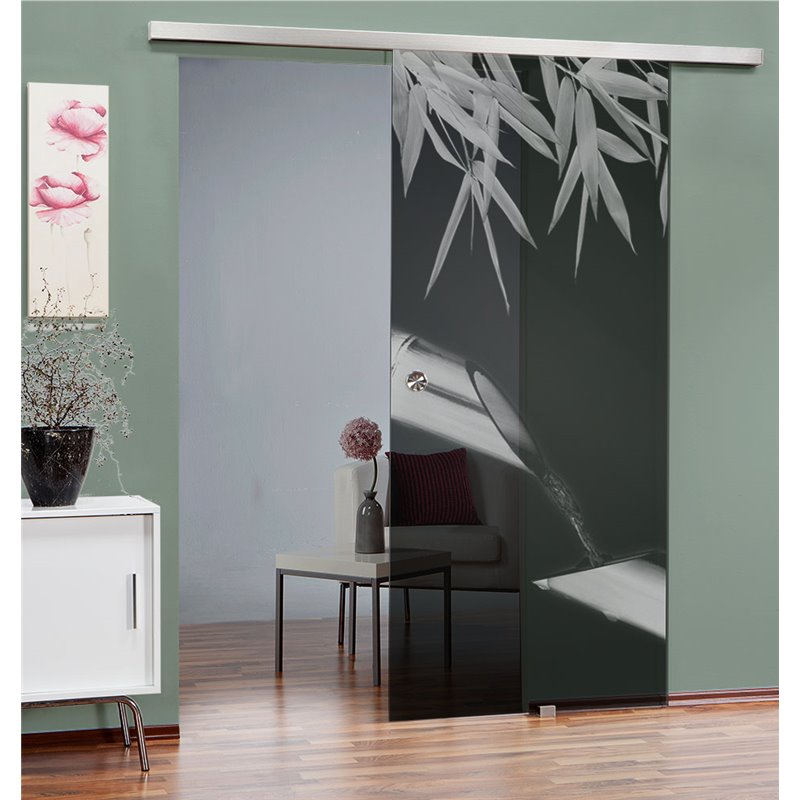 Glasschiebetür SLIM-LINE Wellness 3 Gelasert Auf Grauglas Glasschiebetür SLIM-LINE Wellness 3 Gelasert Auf Grauglas