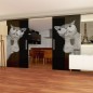 Glasschiebetür SLIM-LINE Drinking Cat Gelasert Auf Grauglas Glasschiebetür SLIM-LINE Drinking Cat Gelasert Auf Grauglas